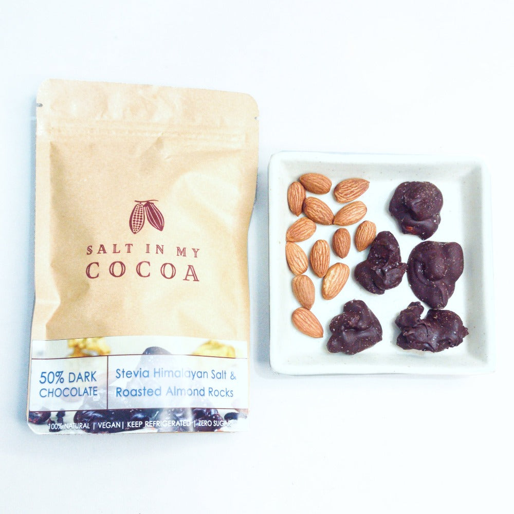 50% Dark Stevia Himalayan Salt & Roasted Almond Rocks