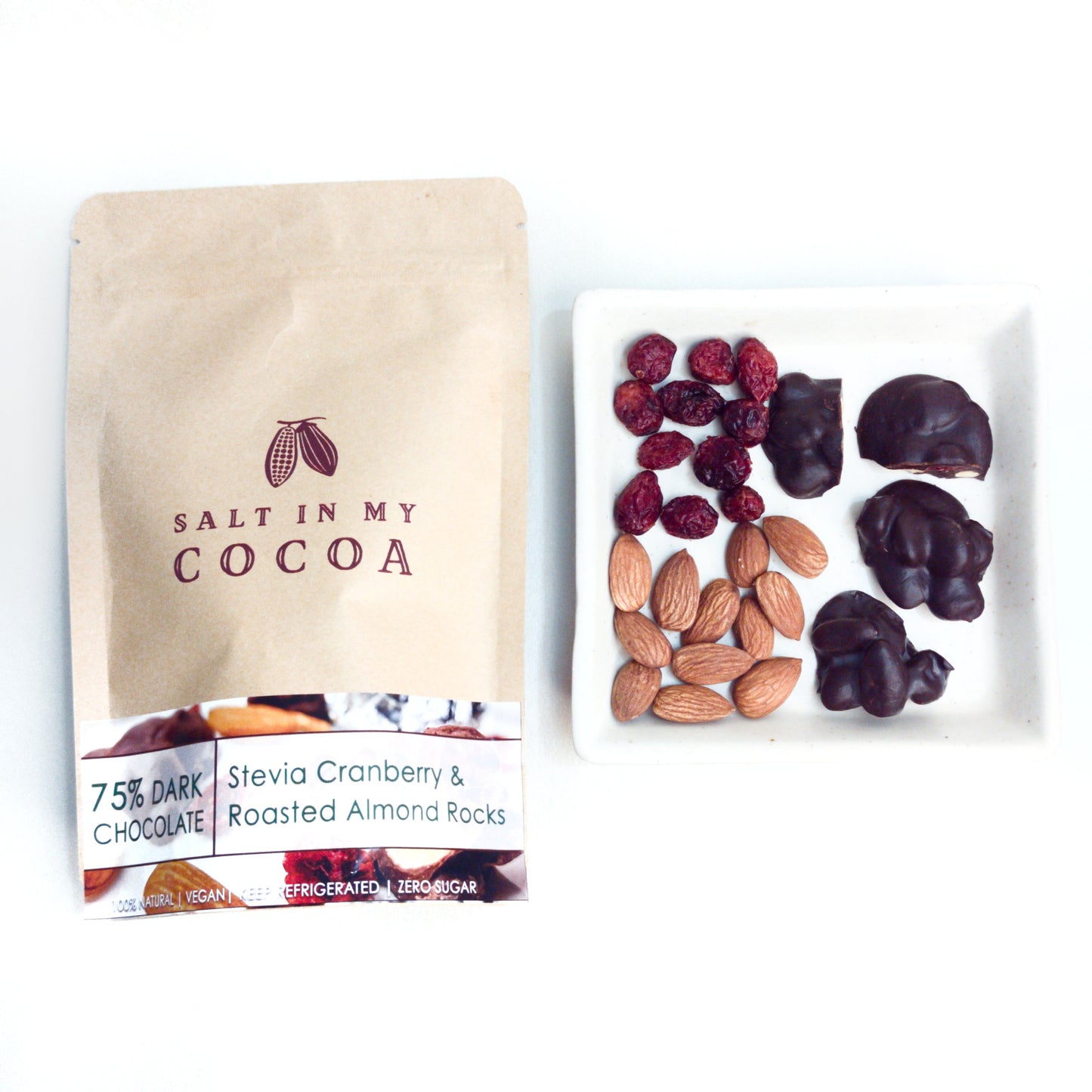 75% Dark Stevia Cranberry & Roasted Almond Rocks