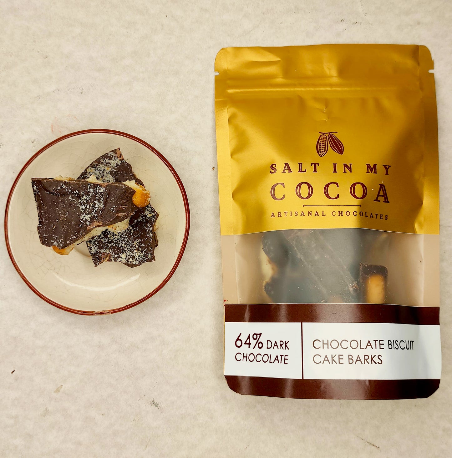64% Dark Chocolate Biscuit Cake barks (Bean to Bar)